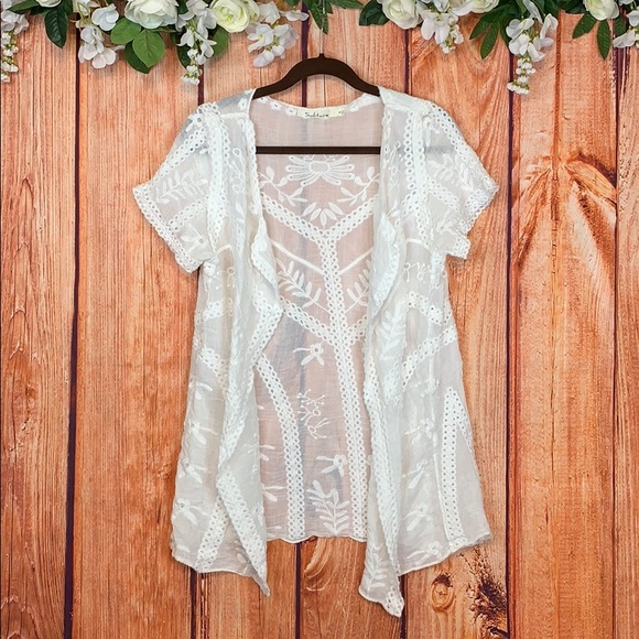 Solitaire Sweaters - Solitaire Boho Sheer Embroidered Kimono 1038CH3